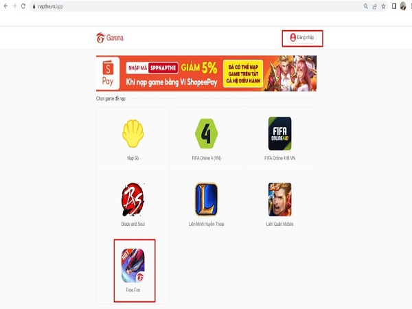 Cách nạp Thẻ Free Fire trên napthe.vn