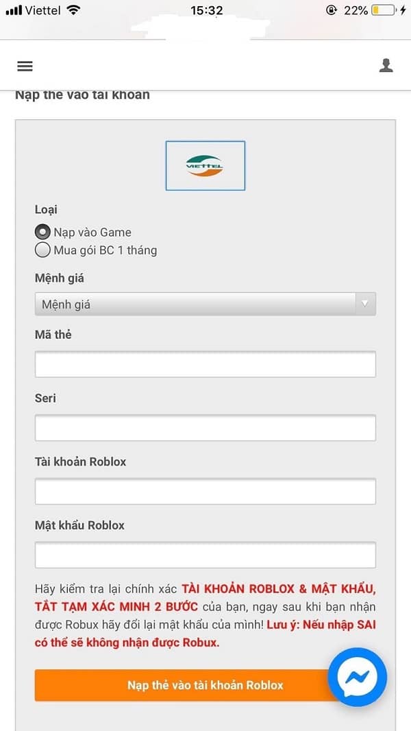 nộp tiền Roblox thông qua Paypal